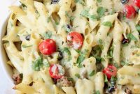 Fiesta Taco Pasta Casserole with Avocado Cream