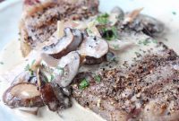 Seared Peppercorn NY Strip with Velvety Mushroom Cream