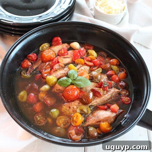 Roasted Skillet Heirloom Tomato and Balsamic Chicken Fresh from Oven