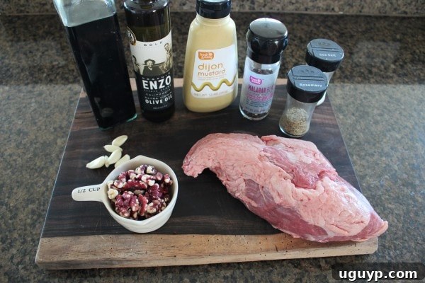 Walnut Crusted Tri Tip Ingredients - A flat lay showcasing all the fresh ingredients needed for the walnut-crusted tri-tip steak.