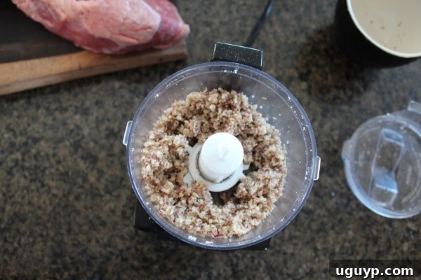 Walnut Crusted Tri Tip Mixture - The blended mixture of walnuts, rosemary, and garlic, forming a perfect crust base.