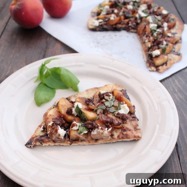 Delicious Grilled Peach Flatbread with Goat Cheese and Balsamic Glaze