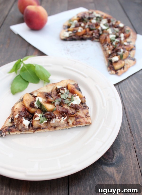 Balsamic Peach Grilled Flatbread ready to be served