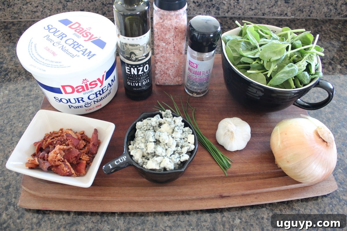 Blue Cheese Spinach Dip Ingredients laid out