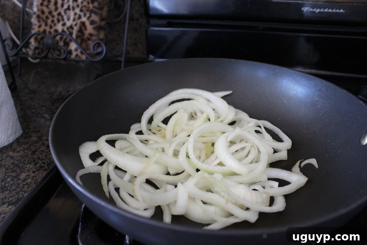 Sautéed onions in a skillet