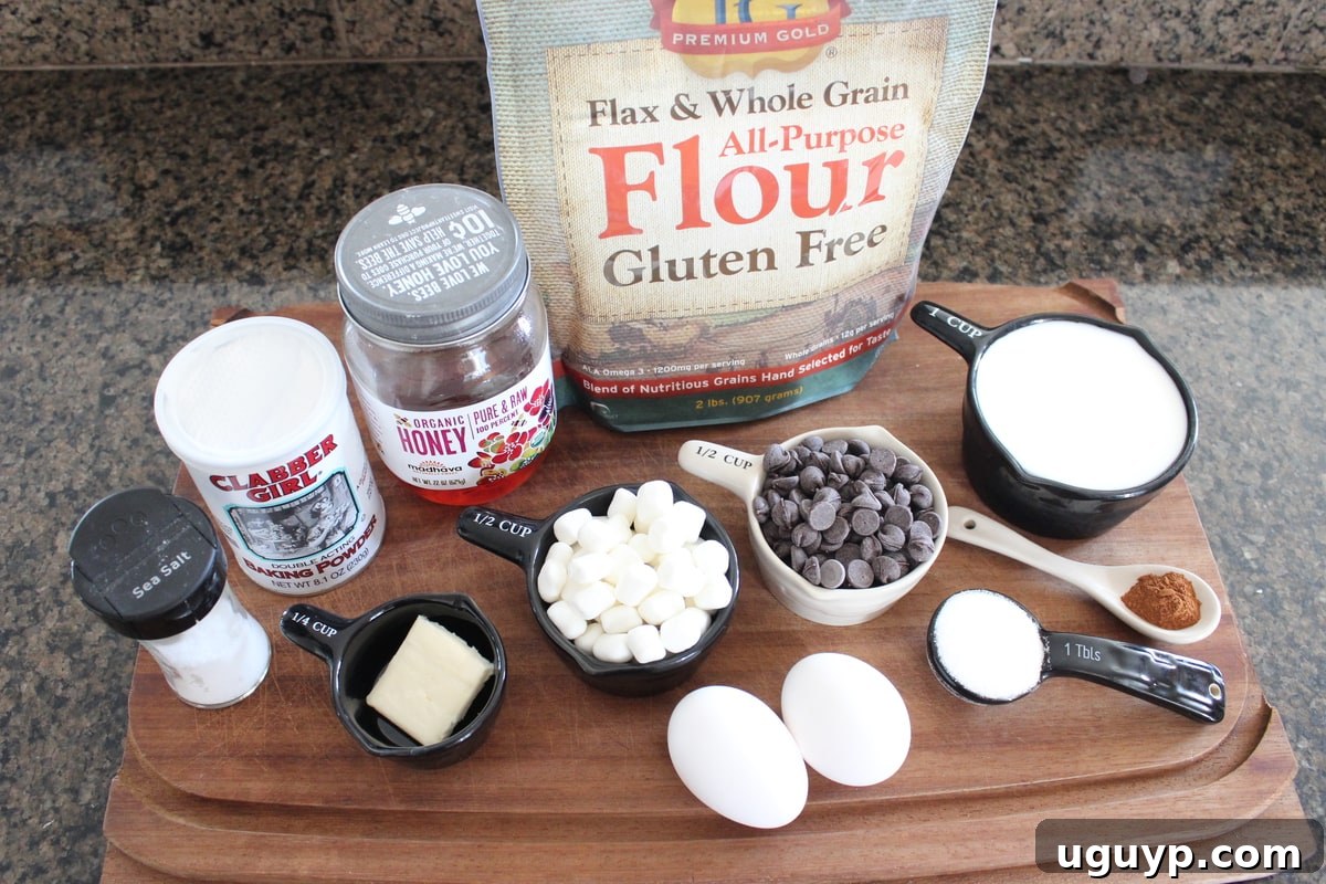 Ingredients for Gluten Free Smores Waffles laid out on a table