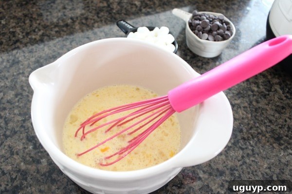 Whisking wet ingredients for Gluten Free Waffle Recipe