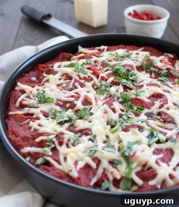 Beautifully baked Stuffed Shells with Red Wine Tomato Sauce, garnished with fresh basil in a baking dish.
