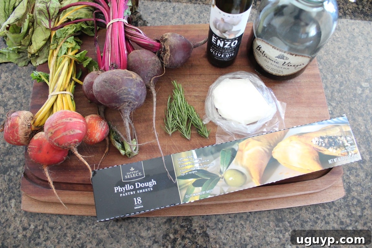 Beet and Burrata Cheese Tart Ingredients arranged beautifully