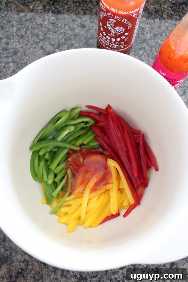 Mixing Bell Pepper Slaw Ingredients