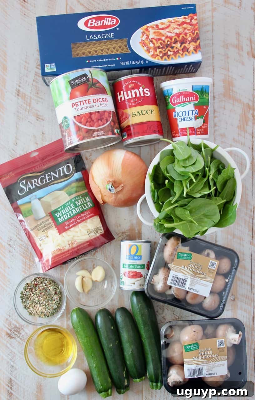 overhead image of ingredients for vegetarian lasagna