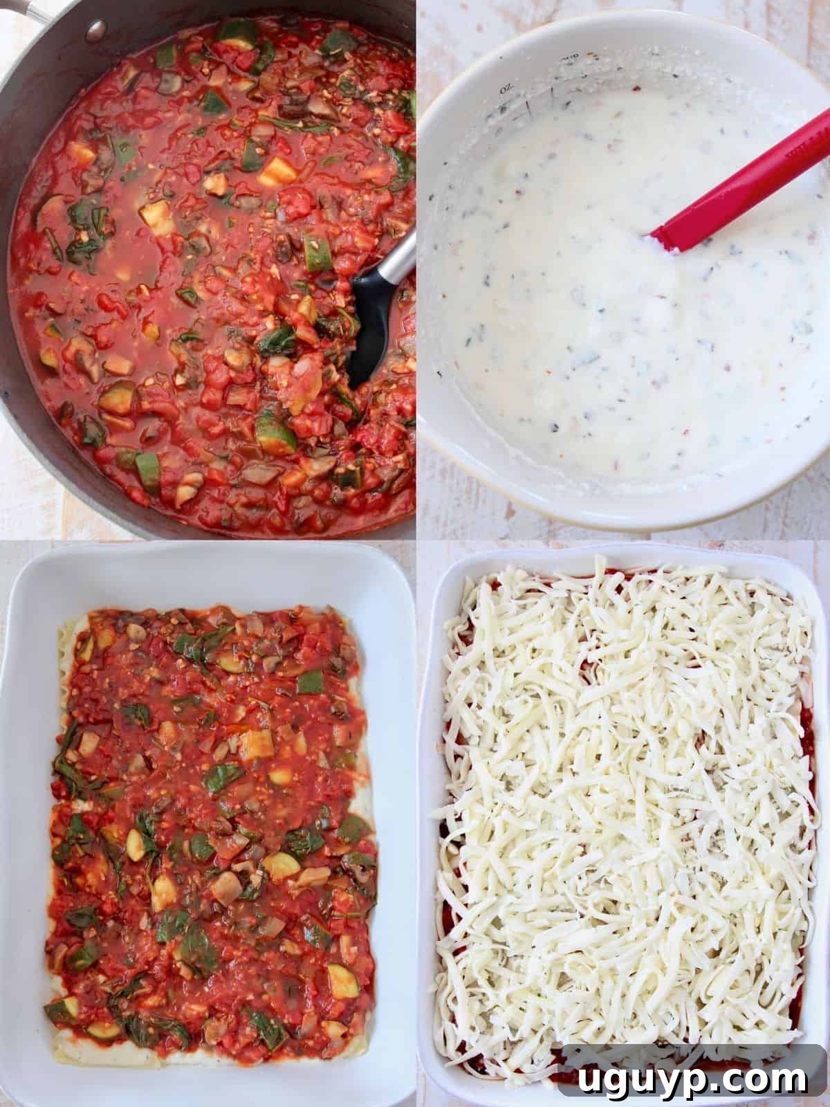 collage of images showing how to make vegetarian lasagna