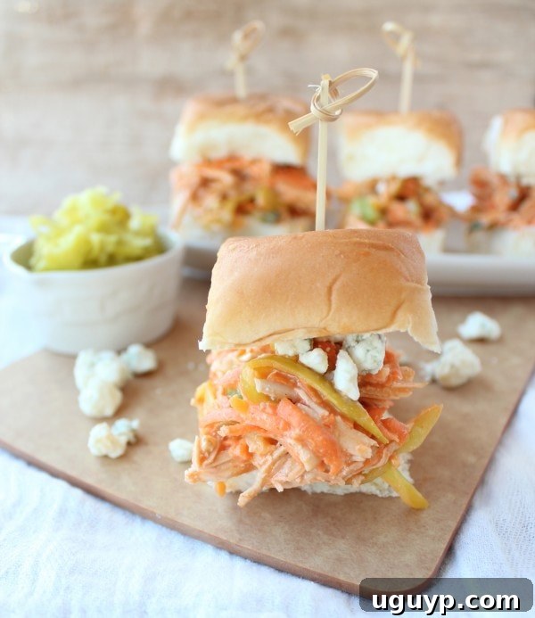 Close-up of Buffalo Chicken Salad Sliders with Blue Cheese
