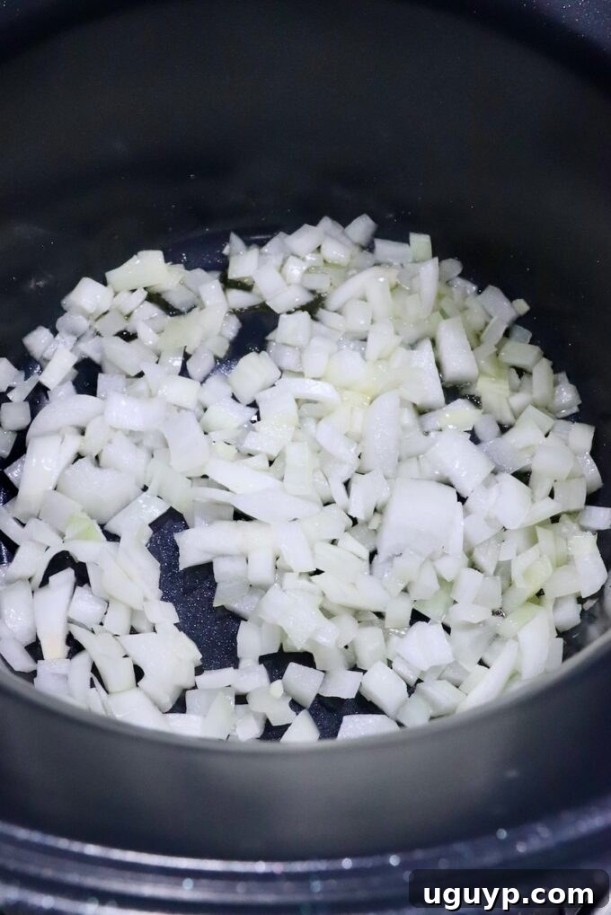 diced onions in a pot