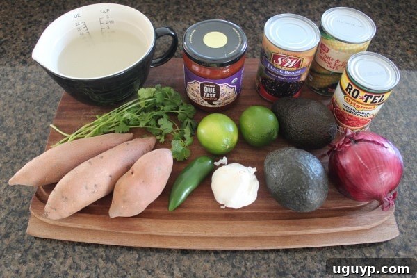 Mexican Chipotle Sweet Potato Casserole Ingredients laid out on a table, ready for cooking.