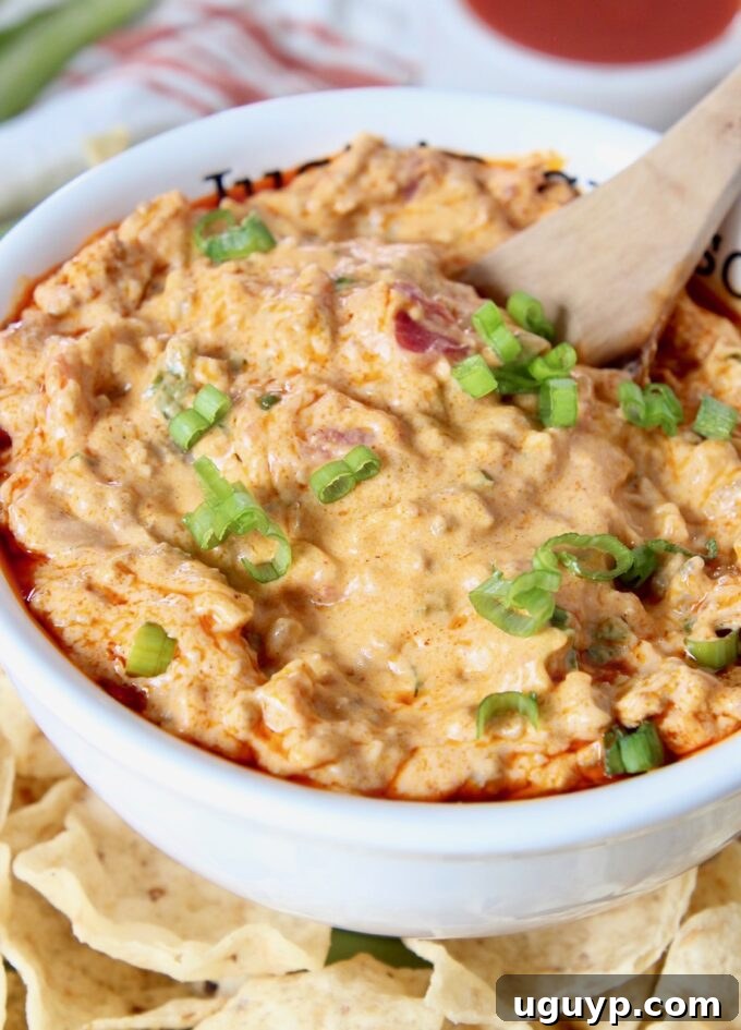 Creamy Buffalo Cheeseburger Dip served in a rustic bowl with tortilla chips for dipping