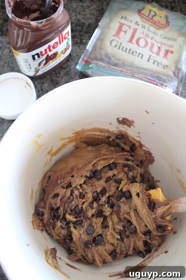 Mixing Wet Ingredients for Gluten Free Cookie Dough with Nutella