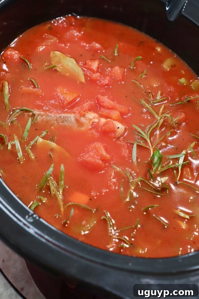 uncooked pork ragu sauce in crock pot