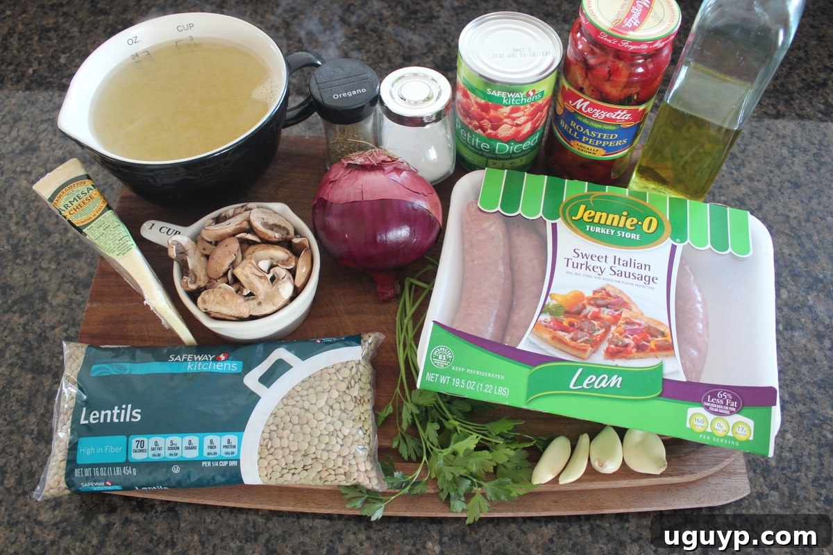 Ingredients for One-Pot Mediterranean Sausage & Lentils