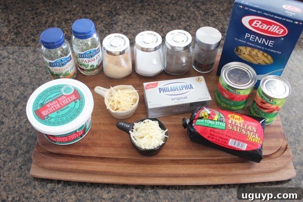 Ingredients for Italian Sausage Penne and Four Cheese Tomato Sauce