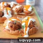 Grilled Buffalo Turkey Meatballs, blue cheese dressing & buffalo sauce make the ultimate meatball sub, perfect for an easy weeknight dinner or game day!