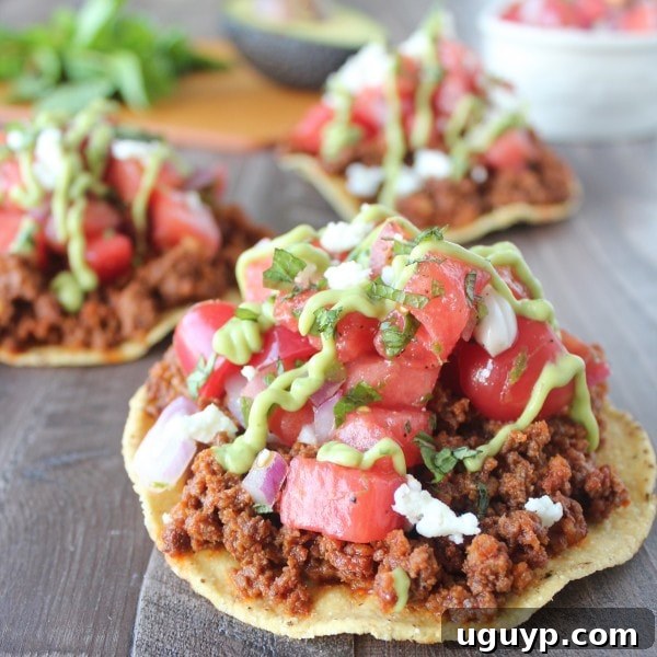 Another angle of the refreshing Chorizo Tostadas with Watermelon Serrano Salsa.
