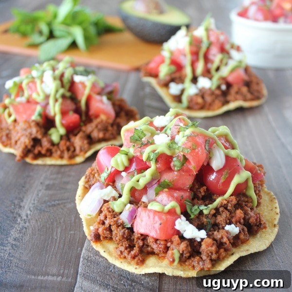 A final shot of the delectable Chorizo Tostadas with Watermelon Salsa.