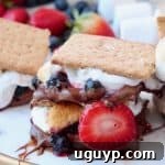 Smores with strawberries and blueberries