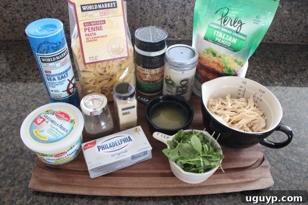 Chicken Caesar Baked Pasta Ingredients laid out