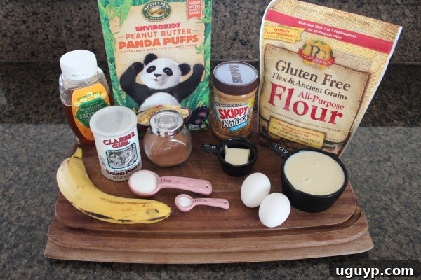 Crispy Peanut Butter Banana Gluten Free Waffles Ingredients - Bowl of dry ingredients and bowls of wet ingredients for waffle batter.