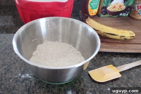 Crispy Peanut Butter Banana Gluten Free Waffles Recipe - Dry ingredients mixed in a bowl.