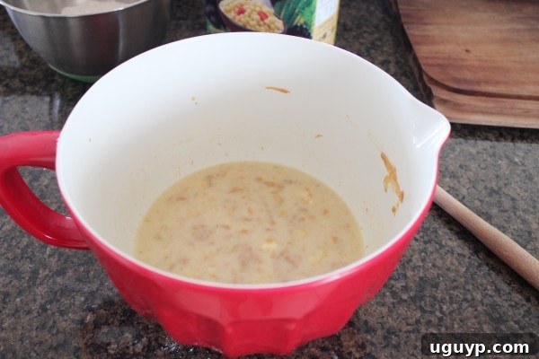Crispy Peanut Butter Banana Gluten Free Waffles Recipe - Wet ingredients mixed in a bowl.