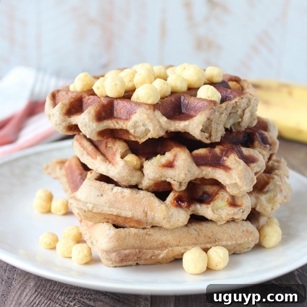 Gluten Free Peanut Butter Crunch Waffles - A serving of waffles with toppings, ready to eat.