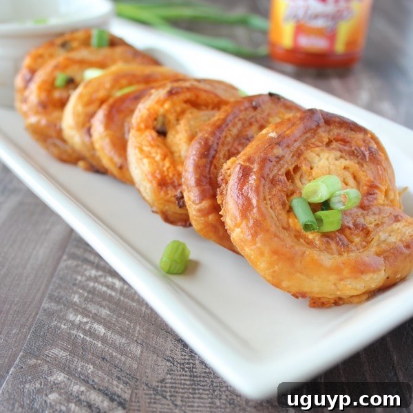 Stacked Buffalo Cheesy Puff Pastry Rolls