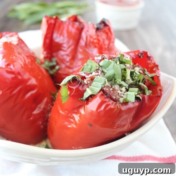 Slow Cooker Italian Stuffed Peppers, golden brown and cheesy, ready to be served