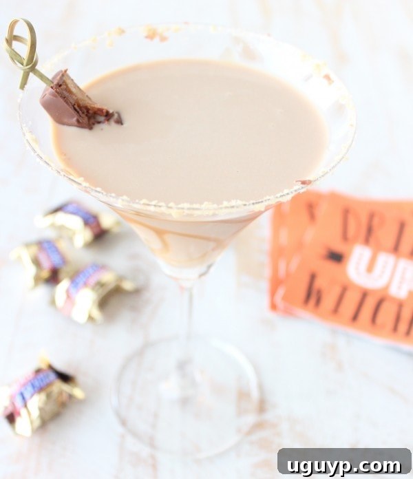 Snickers Martini Recipe - A close-up of a beautifully prepared Snickers Martini, garnished and ready to serve.