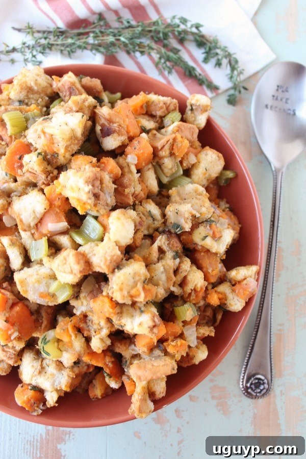 Close-up of fluffy and flavorful Sweet Potato Stuffing