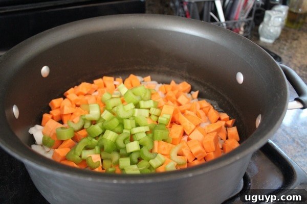 Sautéing vegetables for Slow Cooker Sweet Potato Stuffing