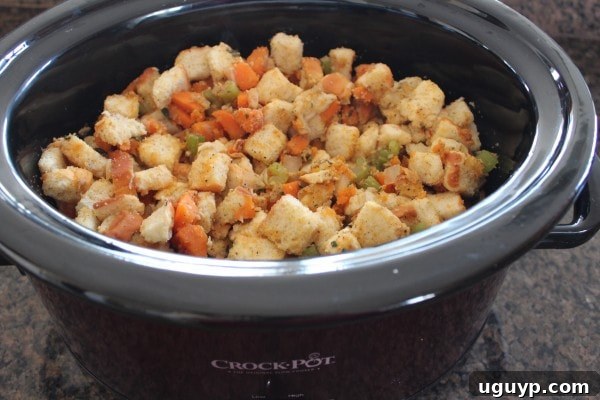 Transferring sweet potato stuffing to slow cooker