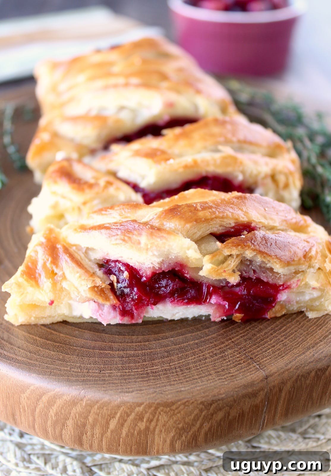 Golden brown Cranberry Turkey Puff Pastry, ready to be served