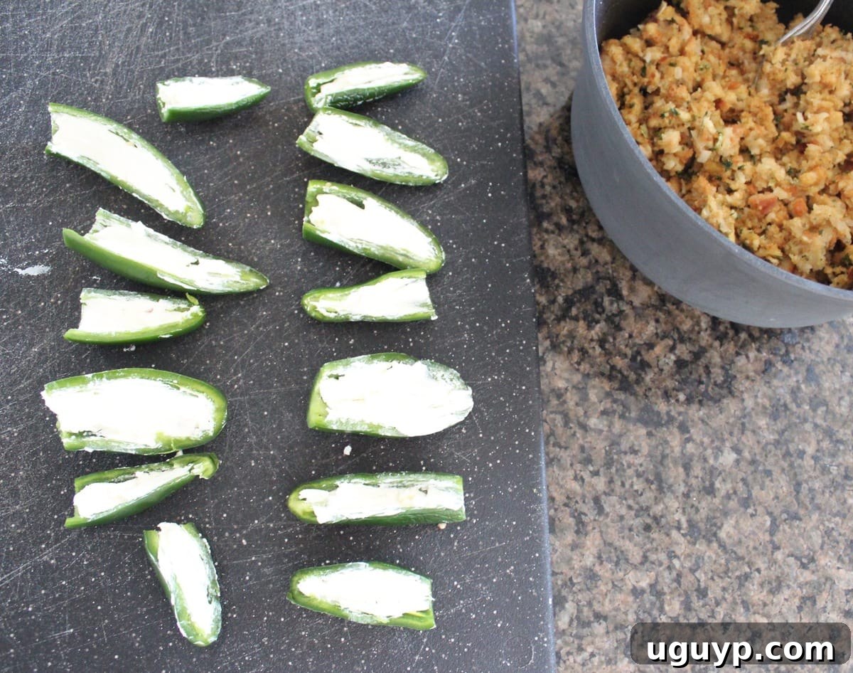 Jalapeno halves filled with cream cheese