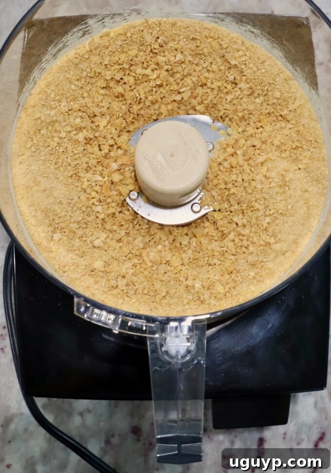 Crushed corn flakes cereal in a food processor