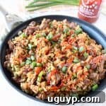 Sriracha Steak Fried Rice Recipe with all ingredients perfectly cooked