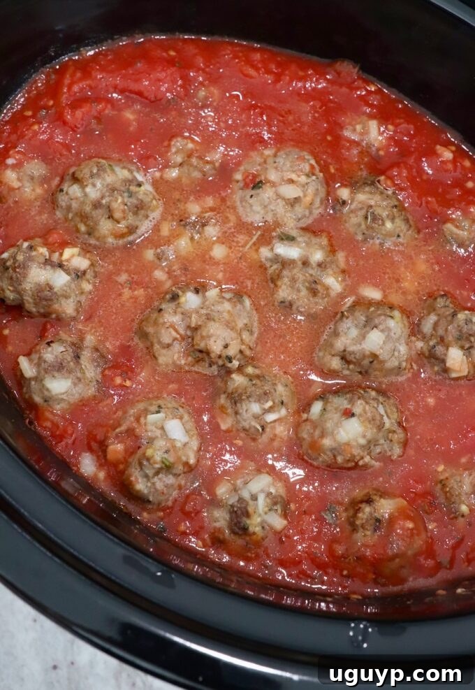 meatballs in marinara sauce in slow cooker