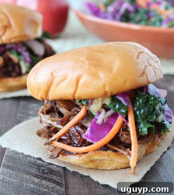 Tender Chipotle Apple BBQ Brisket Sandwich with coleslaw