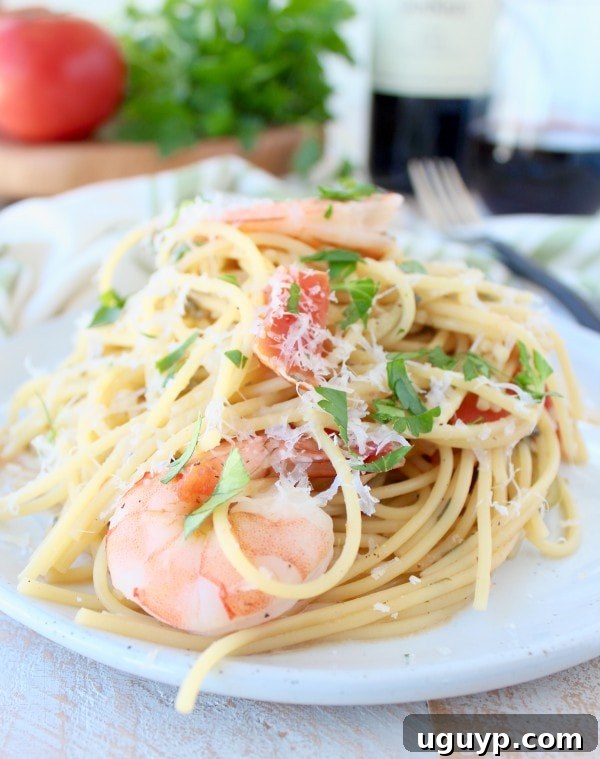 Close-up of One Pot Tuscan Shrimp Scampi Recipe