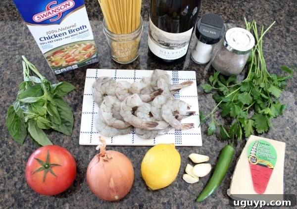 Ingredients for One Pot Tuscan Shrimp Scampi Pasta