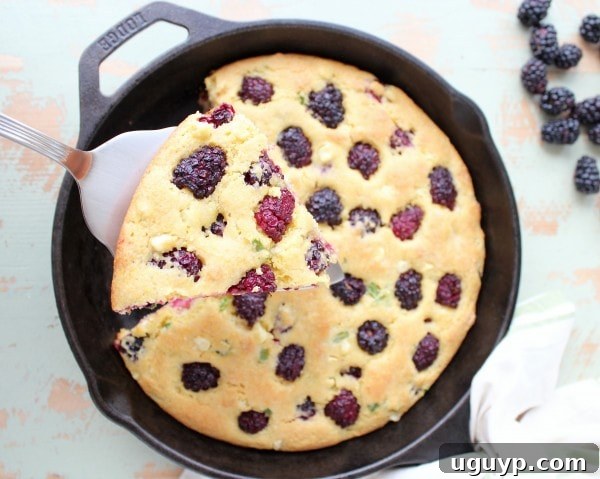 Close-up of freshly baked Blackberry Serrano Cornbread