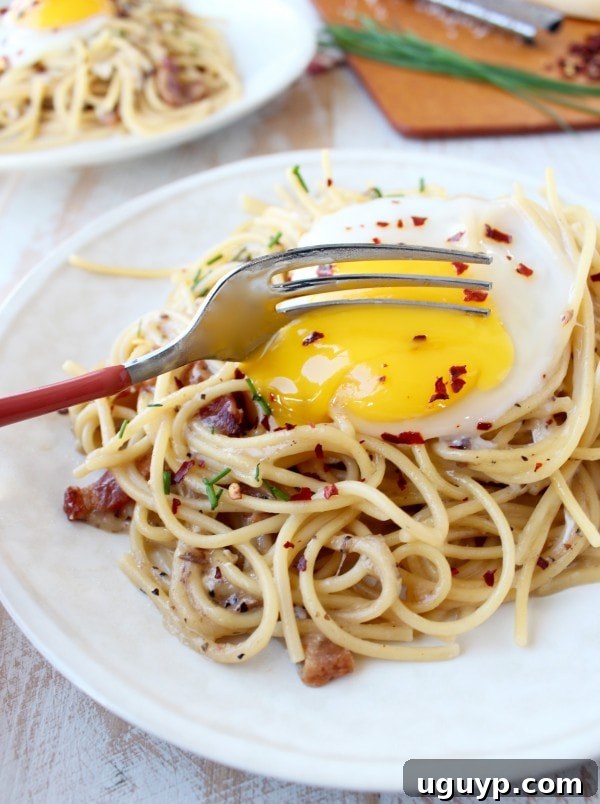 Close up of mixed One Pot Pasta Carbonara