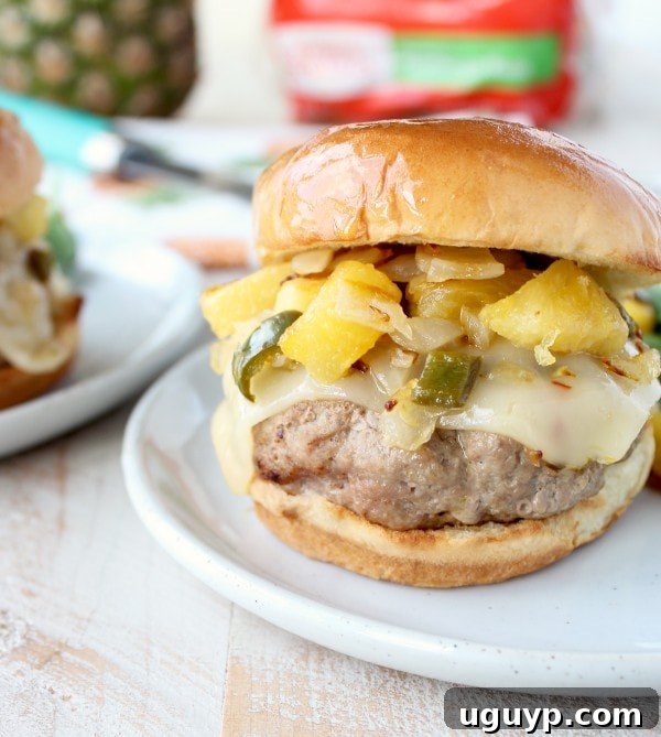 Delicious Hawaiian Turkey Burgers featuring homemade turkey patties, sweet relish, and King's Hawaiian buns.